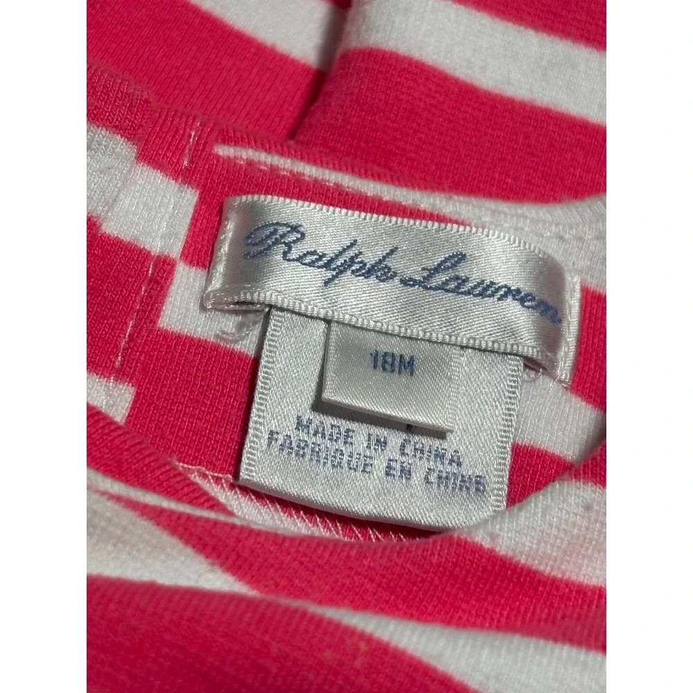 Ralph Lauren Baby Girl Pink White Striped Pleated Knit Dress 18M